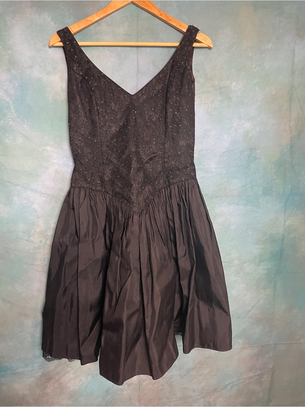 Gunne Sax Black Beaded V-Neck Prom Dress